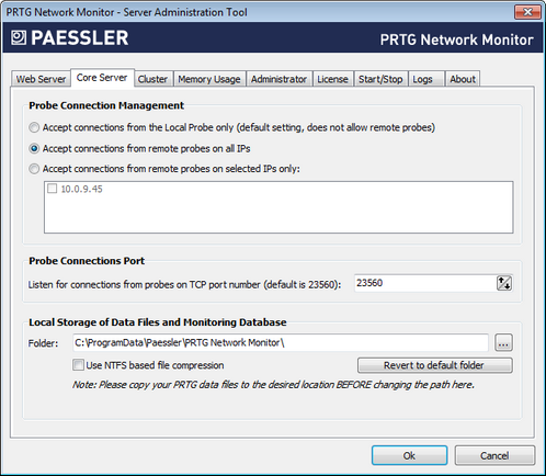 Core Server Settings in PRTG Server Administrator Tool